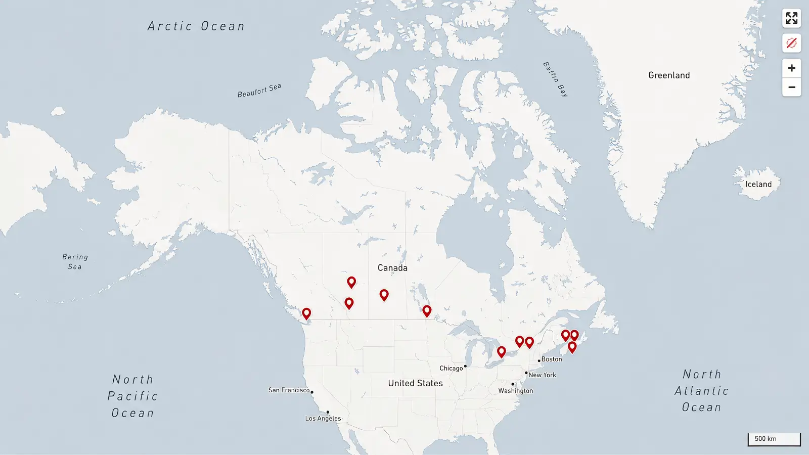 Map of Canadian Internet Exchange Points showing locations from Vancouver to Halifax